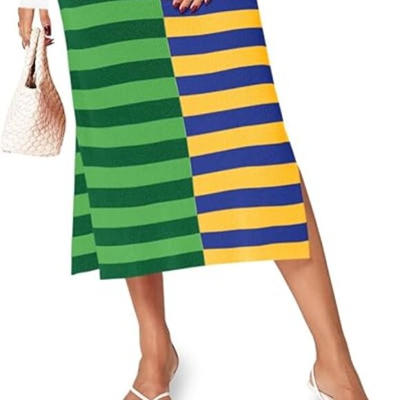 Wenrine Long Sleeve Striped Dress Scoop Neck Medium - Picture 2 of 6